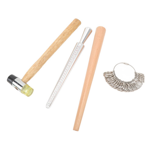 5pcs Ring Mandrel Set Finger Sizer Wood Rubber Mallet 1