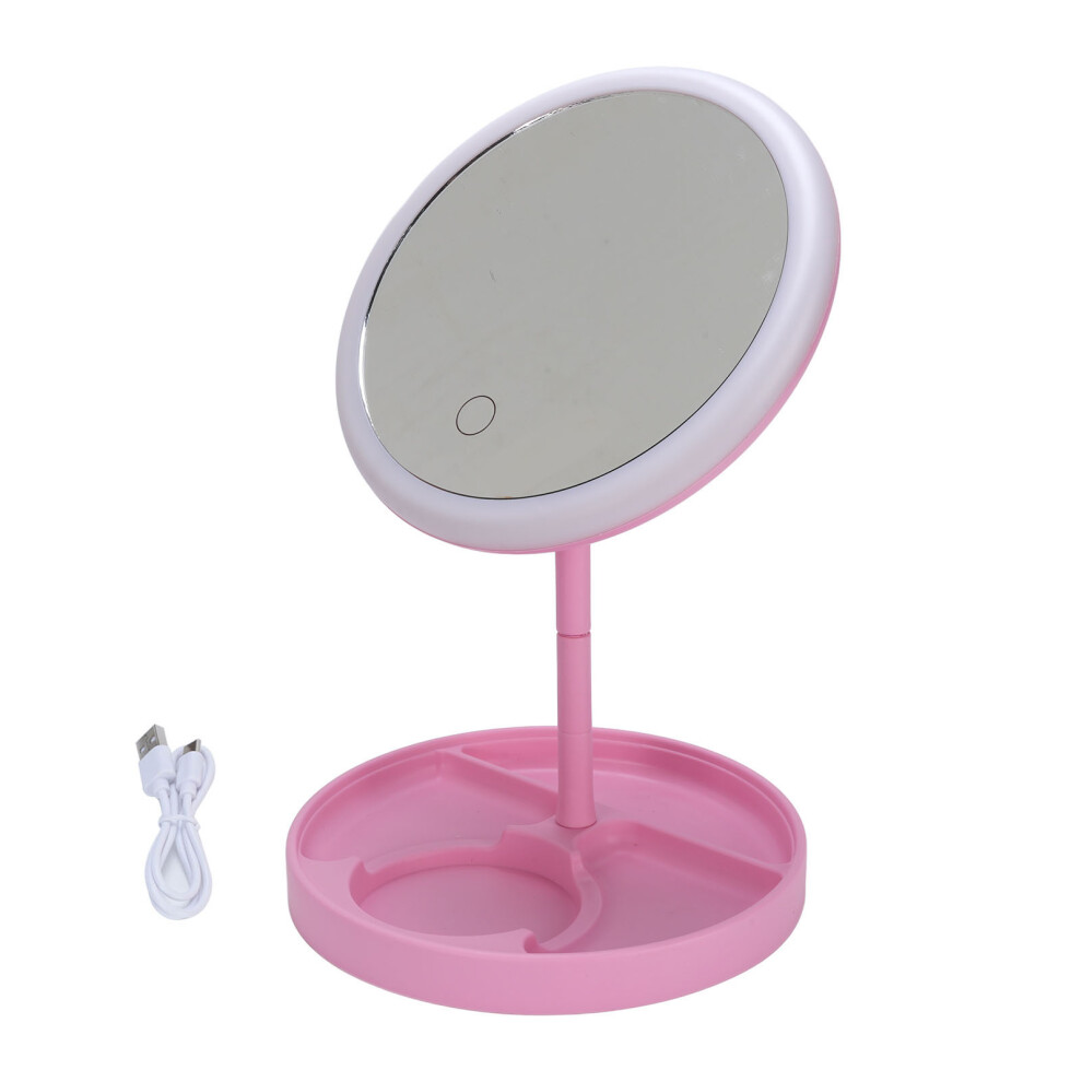 Lighted Makeup Mirror with 3 Color Dimming USB Rechargeable Pink