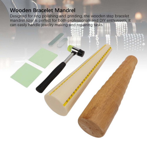 7pcs Jewelry Sizer Tools Wooden Mandrel Rubber Hammer Bangle Shaper