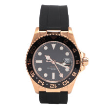 (Rose Gold) Men Field Watch Mineral Glass 50M Waterproof Silicone Luminous Black
