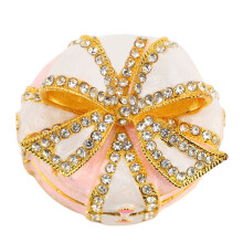 (Roseate White) Bow Knot Jewelry Box Alloy Vintage Enameled Hinged Trinket Blue White