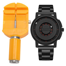 (Black Shell Orange Scale (Steel Strap)) Men Magnetic Watch 30m Waterproof Black Shell Blue Scale Steel Strap