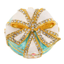 (Blue White) Bow Knot Jewelry Box Alloy Vintage Enameled Hinged Trinket Blue White