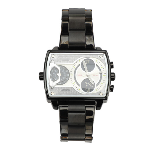 Electronic Quartz Watch Men Double Display Rectangular 30M Waterproof