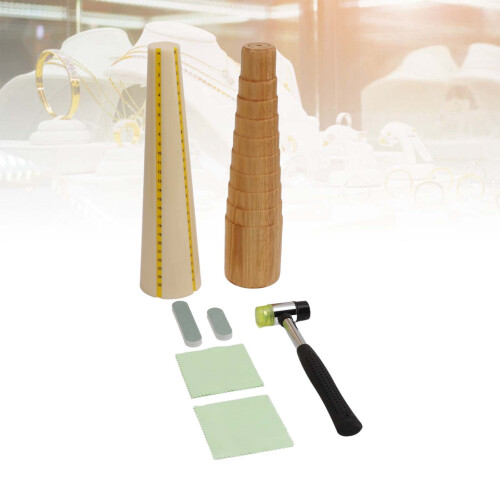 7pcs Jewelry Sizer Tools Wooden Mandrel Rubber Hammer Bangle Shaper 1