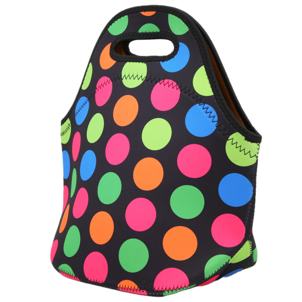 (Big Colored Dots) Insulated Thermal Lunch Bag Waterproof Neoprene Picnic Camping-image-OPC-PMMD8QR-NEW