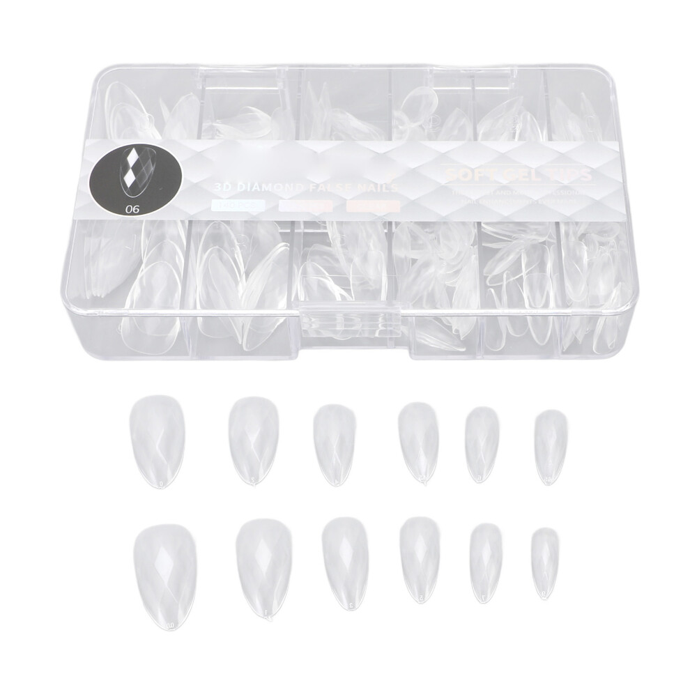 140 Pcs 3D Diamond Nail Tips 14 Sizes Clear Long Almond for Salons DIY