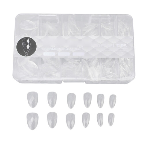 140pcs 3D Diamond Nail Tips Clear Almond 14 Sizes 1