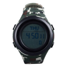 Analog Waterproof Sports Watch 1/100s Stopwatch LED 12/24h Green Band