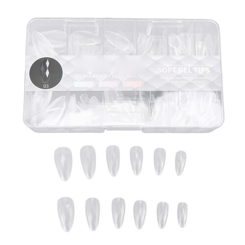 120pcs 3D Diamond Nail Tips Clear Almond 12 Sizes 1