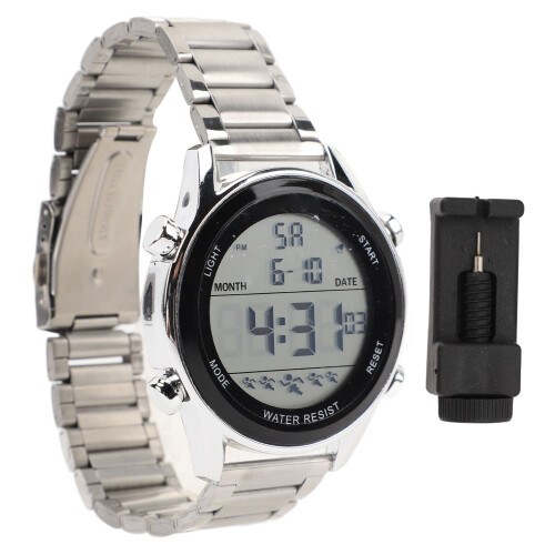 (Silver) Men Digital Watch 50m Waterproof LED Night Light Silver