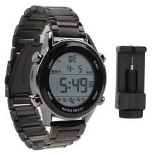 (Black) Men Digital Watch 50m Waterproof LED Night Light Silver