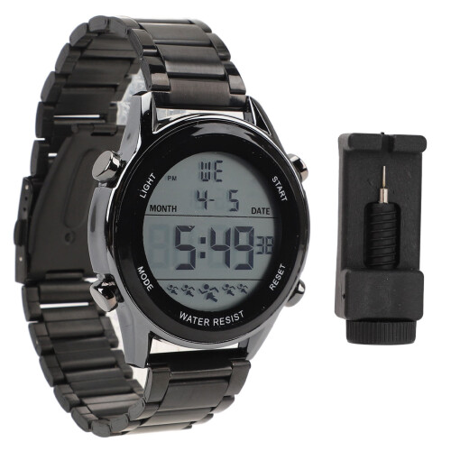 (Black) Men Digital Watch 50m Waterproof LED Night Light Silver