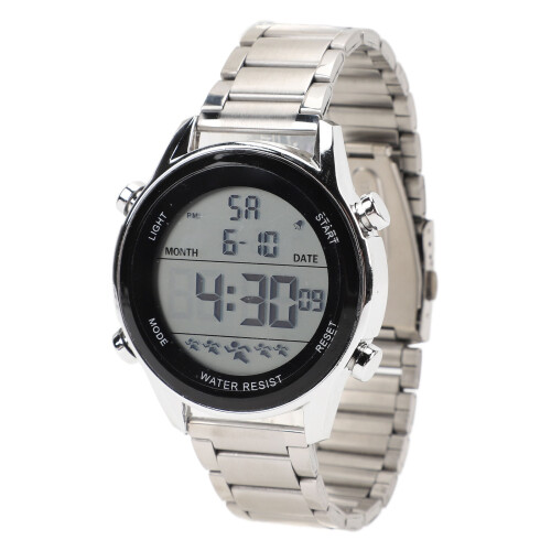 (Silver) Men Digital Watch 50m Waterproof LED Night Light Silver 1