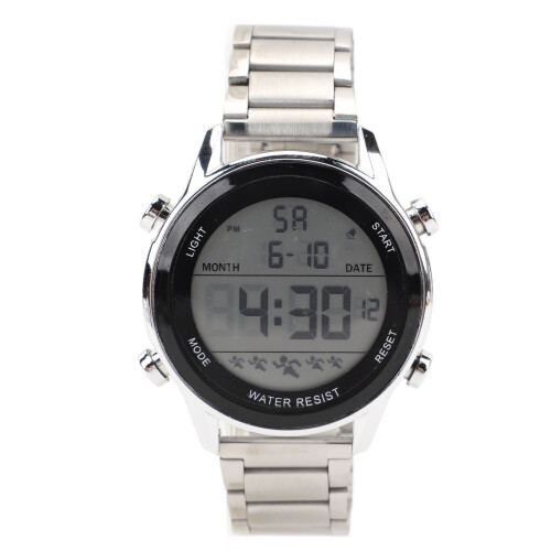 (Silver) Men Digital Watch 50m Waterproof LED Night Light Silver 2