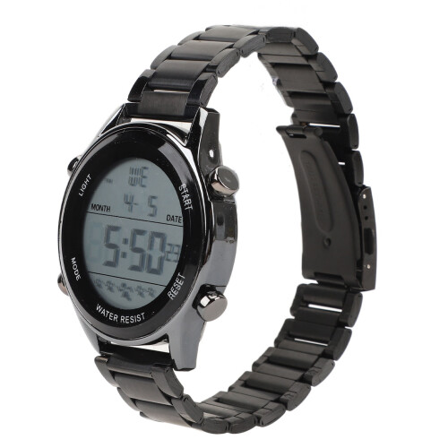 (Black) Men Digital Watch 50m Waterproof LED Night Light Silver 1