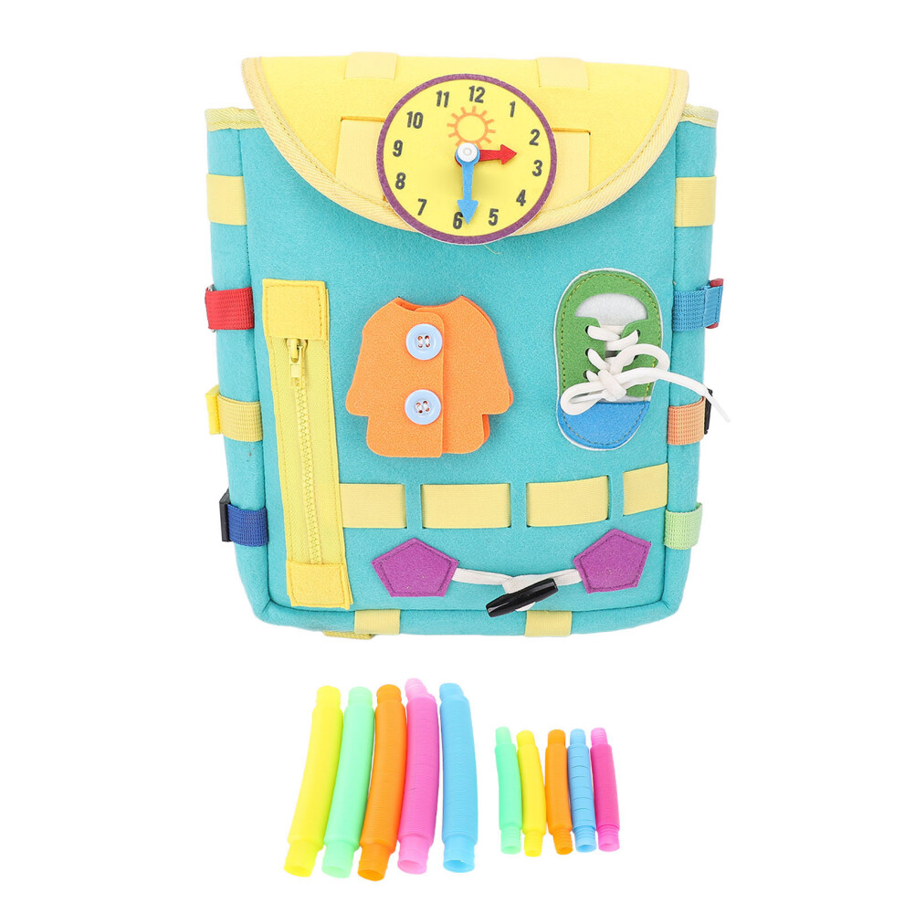 (Cyan) Toddler Backpack Learning Activity Buckles Sensory Shoelace Cyan