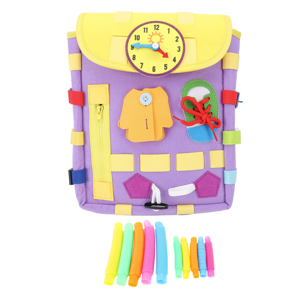 () Toddler Backpack Learning Activity Buckles Sensory Shoelace Purple/Cyan