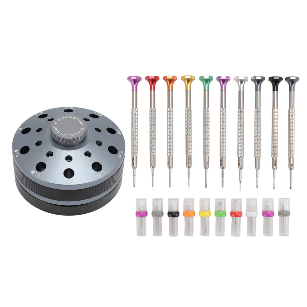(Blue) 10Pcs Slotted Screwdriver Kit 20Pcs Blades For Eyeglasses Grey 667859190254