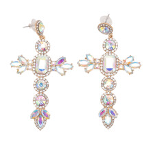 (White) Dangle Cross Vintage Drop Earrings KC Gold Rhinestone Women