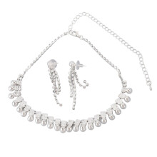 Women Necklace Earring Set Rhinestone Pearl Bride Wedding