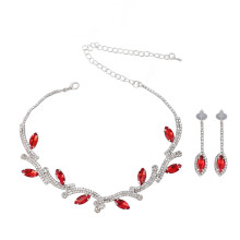 (Red and White K) Rhinestone Leaves Bride Wedding Jewelry Set Royal Blue White K