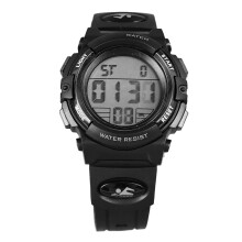 (Black) Digital Waterproof Sports Watch 50M PU Strap Gold