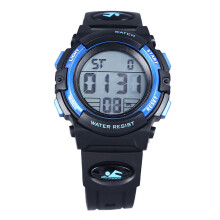 (Blue) Digital Waterproof Sports Watch 50M PU Strap Gold