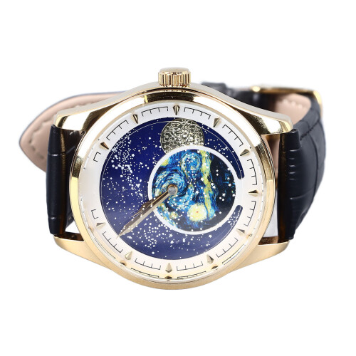 Men Quartz Watch Starry Sky Dial Leather Strap 2