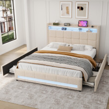 4ft6 Double Upholstered Bed with 4 Storage Drawers