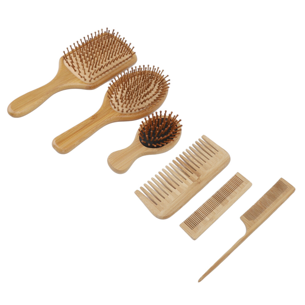 6pcs Bamboo Hair Comb Set Eco-Friendly Ergonomic Detangling Styling Tools