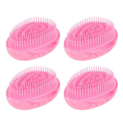 4pcs Rosy Red Egg Shape Detangling Brush Marble Effect Comb