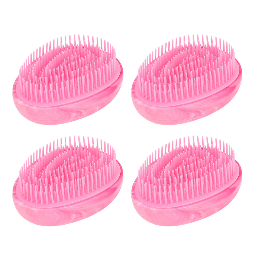 Red 4Pcs Rosy Egg Shape Detangling Brush Marble Effect Comb