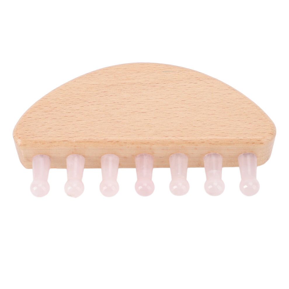 Pink Half Moon Wood Stone Hair Comb 7 Teeth Scalp Massage Brush