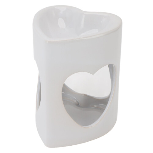Ceramic Tealight Holder Essential Oil Burner Heart Shape White 1