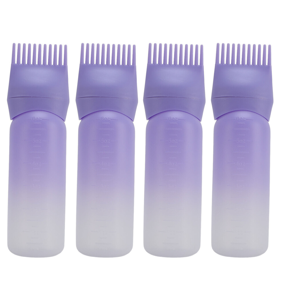(Gradient Purple) 4pcs Root Comb Applicator Bottle Hair Oil Brush Graduated Scale Pink