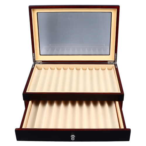 23-Slot Double Layer Pen Display Box Transparent Top Black