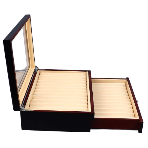 23-Slot Double Layer Pen Display Box Transparent Top Black 1