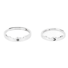 S925 Silver Sun Moon Couple Rings Hypoallergenic Adjustable Wedding