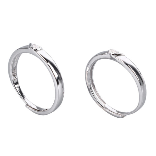 (Adjustable Open Type) 1 Pair 925 Sterling Silver Adjustable Open Ring Wedding Couple