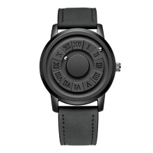 (Black Leather Strap) Men Watch Magnetic Ball Pointer Quartz Brown Black Leather Strap