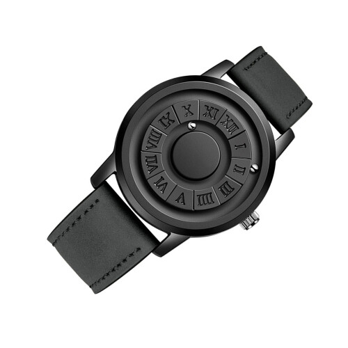 (Black Leather Strap) Men Watch Magnetic Ball Pointer Quartz Brown Black Leather Strap 2