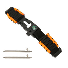 (Black and Orange) 6 in 1 Paracord Bracelet 22mm Buckle Fire Starter