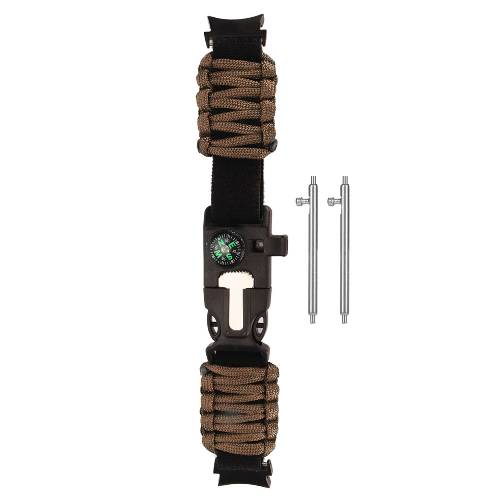 (Brown) 6 In 1 Paracord Bracelet Fire Starter Compass Whistle Brown 667859193194