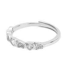 Shiny Heart Rhinestone Ring 925 Sterling Silver Open Fashion Jewelry