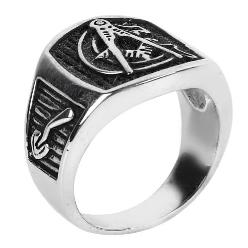 (White Size 10) Stainless Steel Engraved Antique Ring Size 8