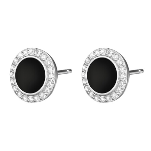 Silver Round Stud Earrings Rhinestone Black 2