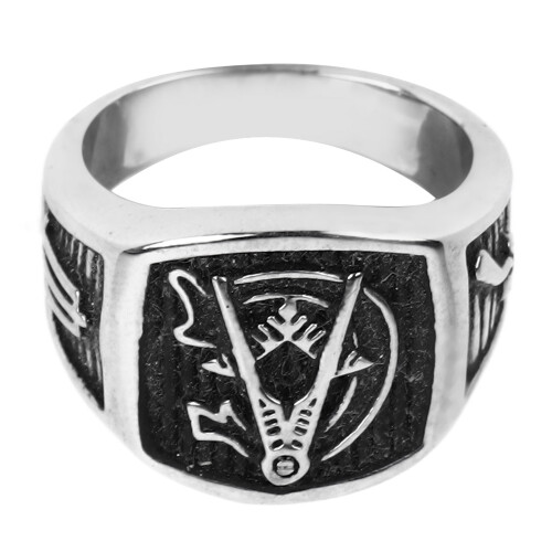 (White Size 10) Stainless Steel Engraved Antique Ring Size 8 1