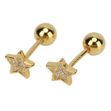 (Gold Plating 925 Silver) Star Stud Earrings Minimalist Rhinestone 925 Silver Platinum Plated