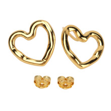 (18k Golden 925 Silver) Hollow Heart Ear Studs 18k Gold 925 Silver Fashion Stud Earrings